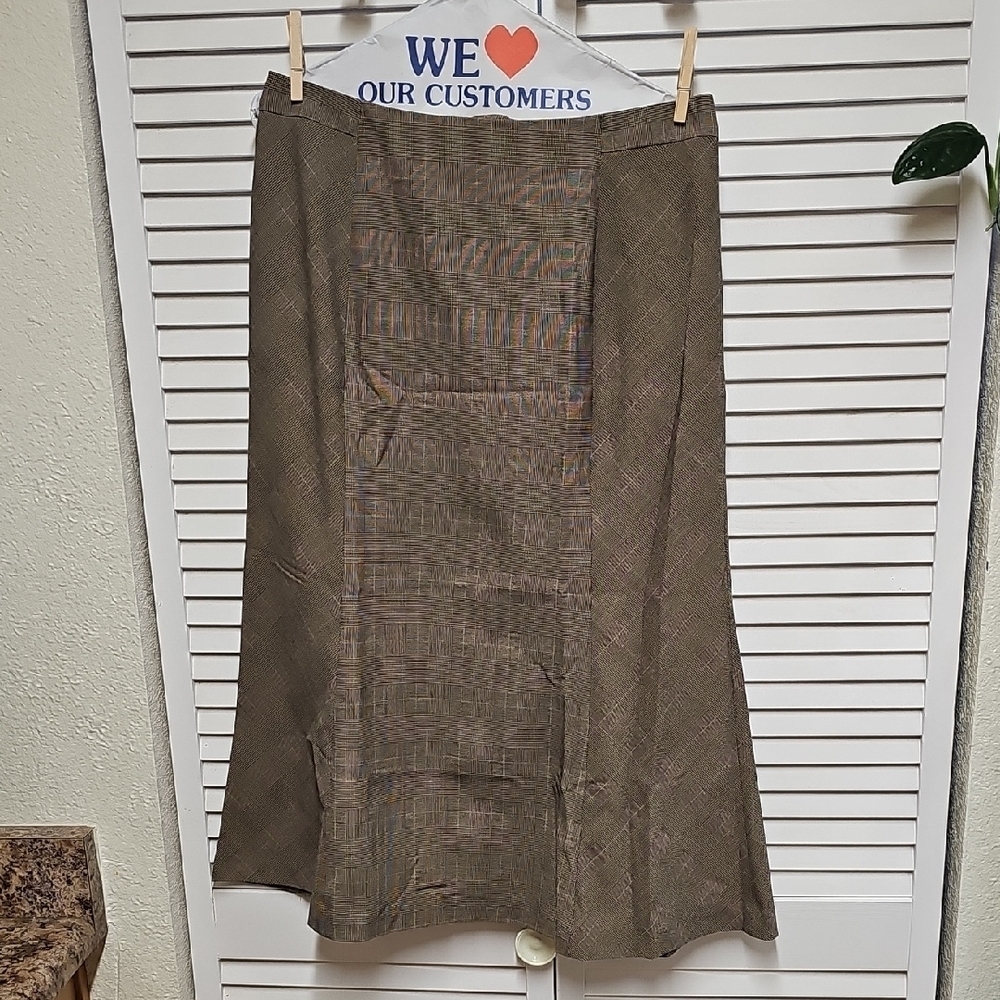 EUC Harve Benard Brown Plaid A-Line Midi Length Skirt Sz 6